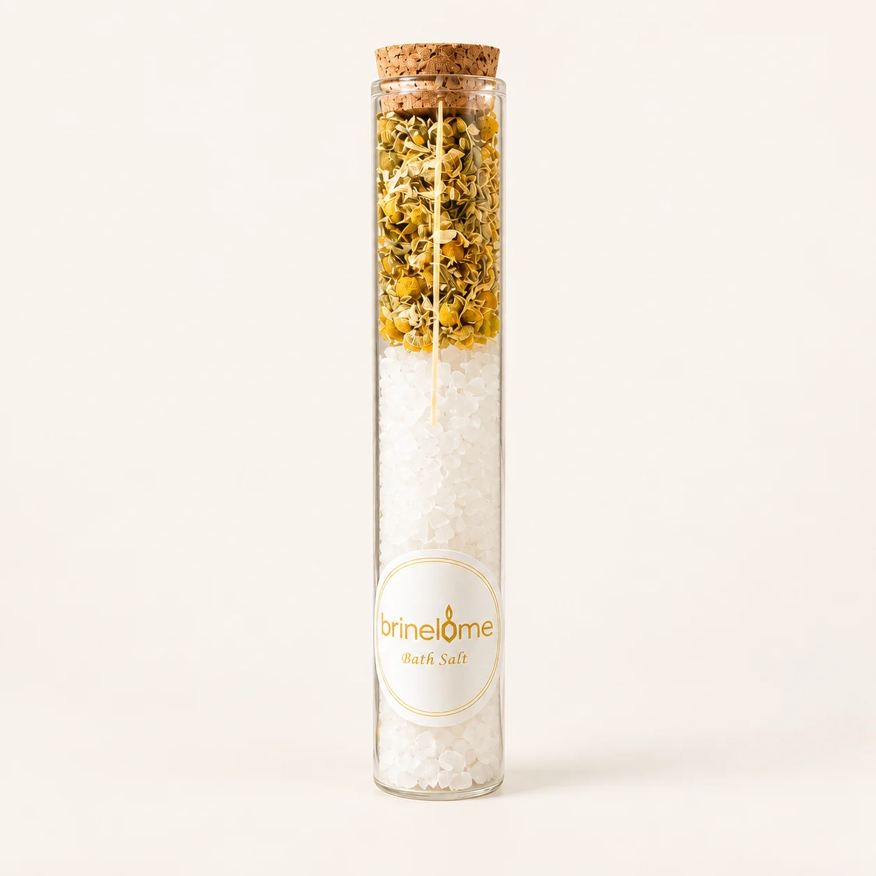 Brinelume floral bath salt in a corked glass tube