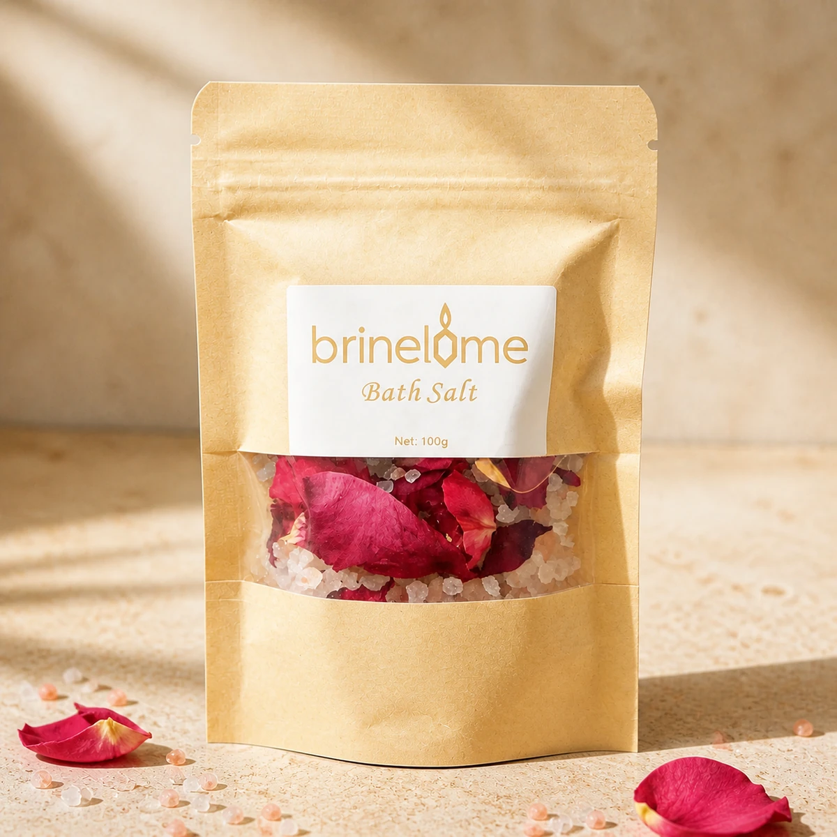 Brinelume Himalayan bath soak in a kraft window pouch
