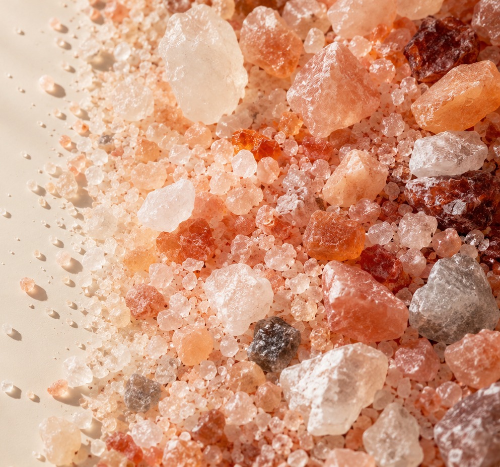 Brinelume Himalayan bath salts in soft naturally tinted crystal colours