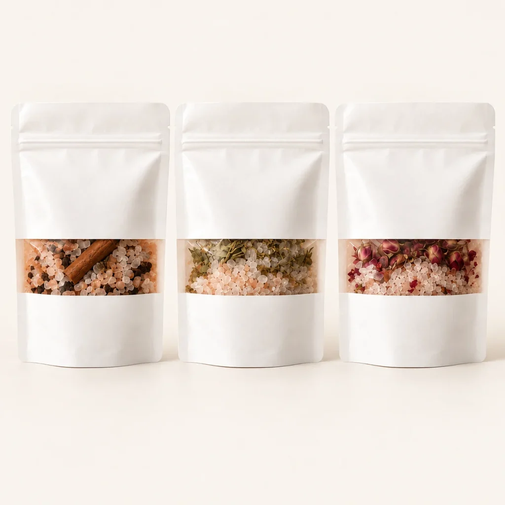 Bath Salts in a White Kraft Window Pouch