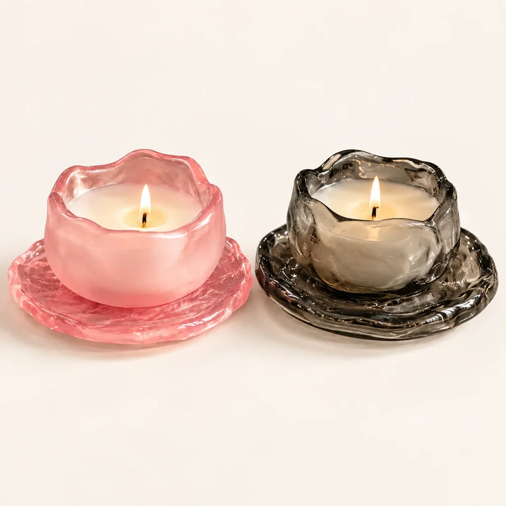 Wavy Glass Teacup Candle with Tray