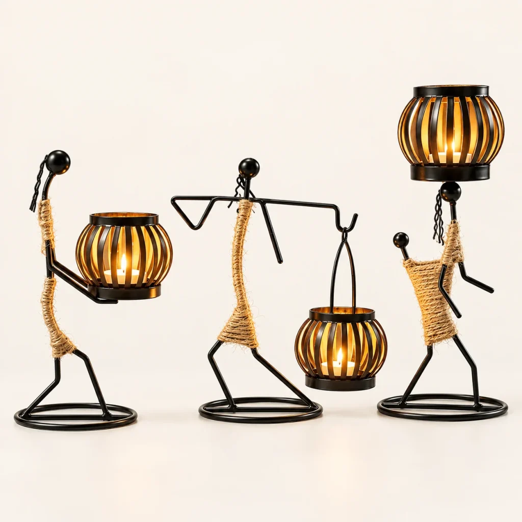 Iron Lantern Figure Candle Holders, Set of 3