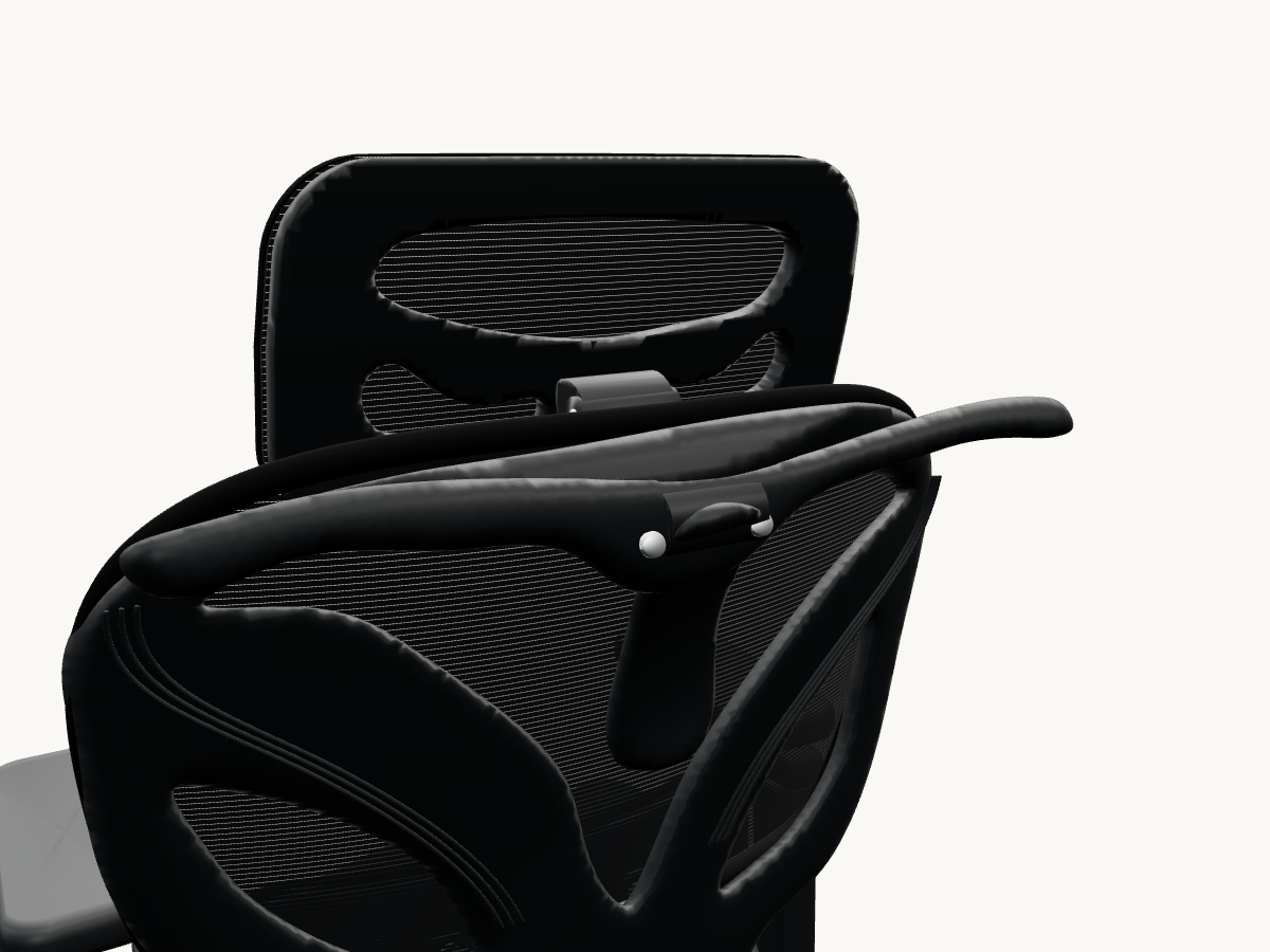 Close-up of the built-in coat hanger behind the chair’s backrest.